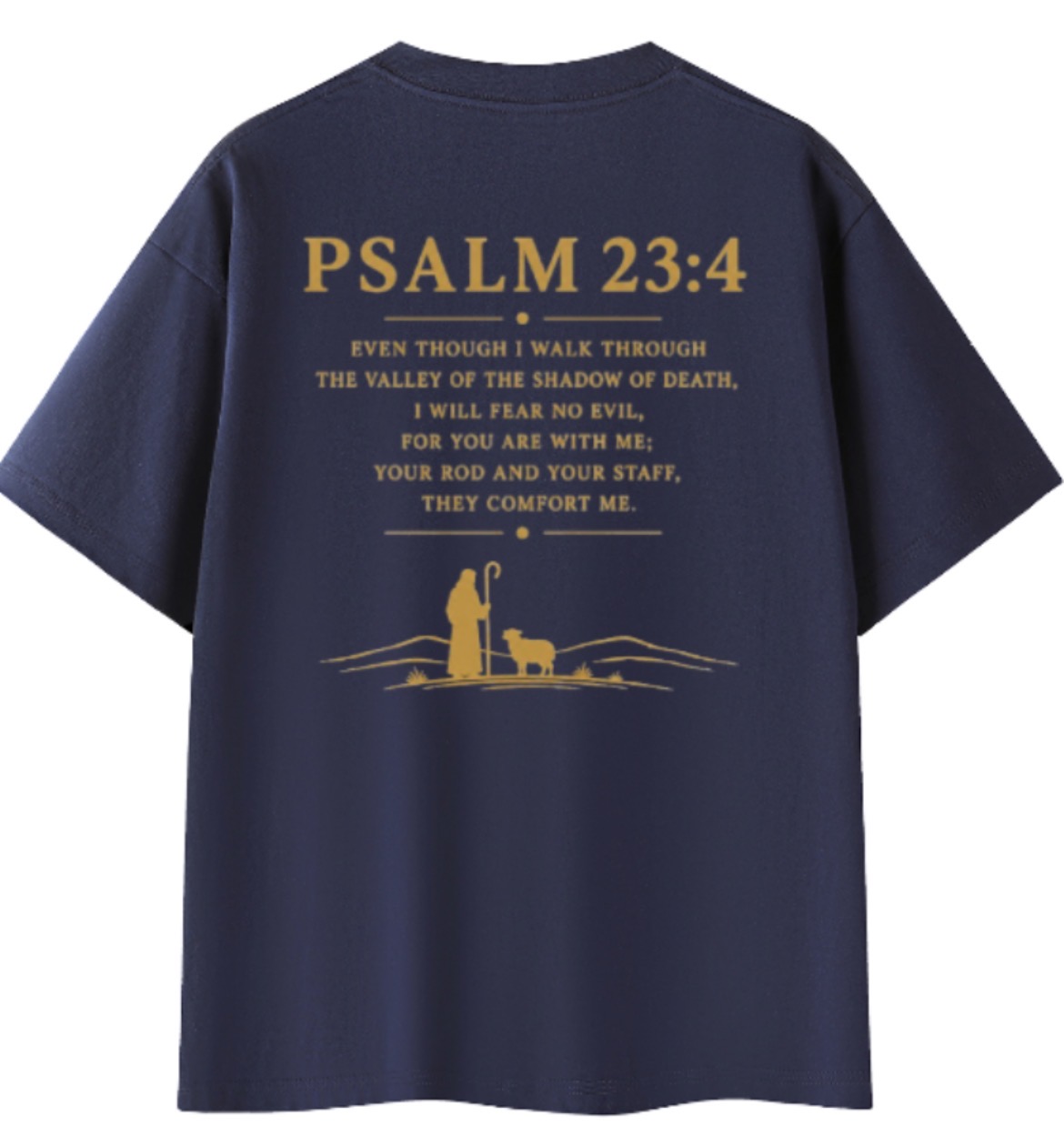 Psalm 23:4 Tee Navy Back